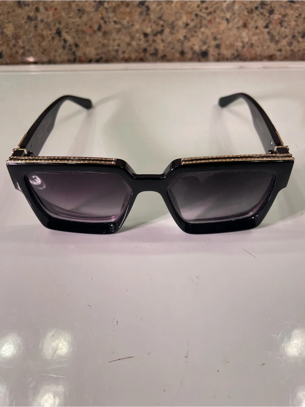 Unisex Louis Vuitton Eyeglasses Black Frame with Gold Accent Chain Detail